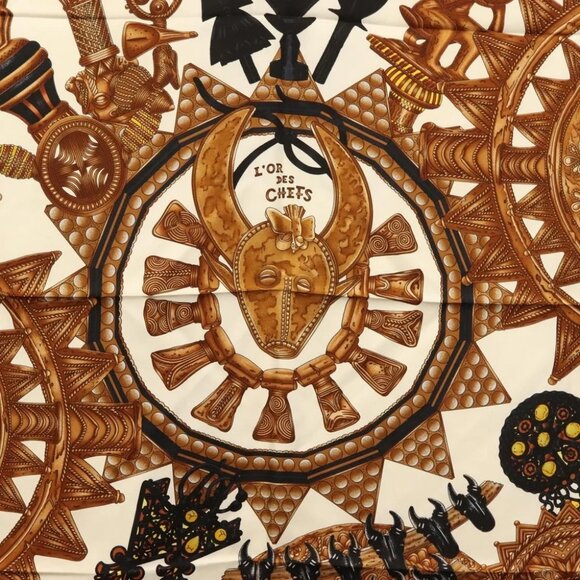 HERMES Carre 90 Scarf ""L'ORDES CHEFS"" Silk Black Orange Auth - Picture 7 of 14